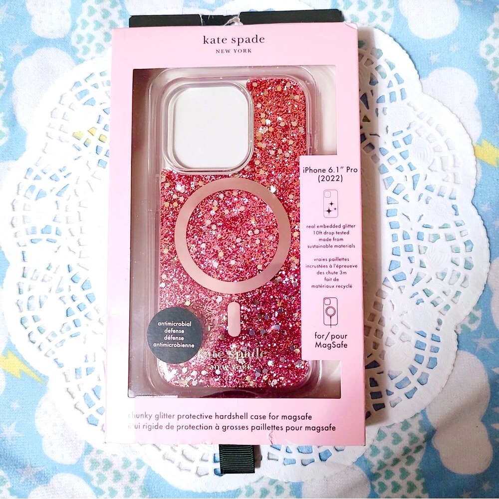 Kate Spade iPhone 14 Pro case pink glitters